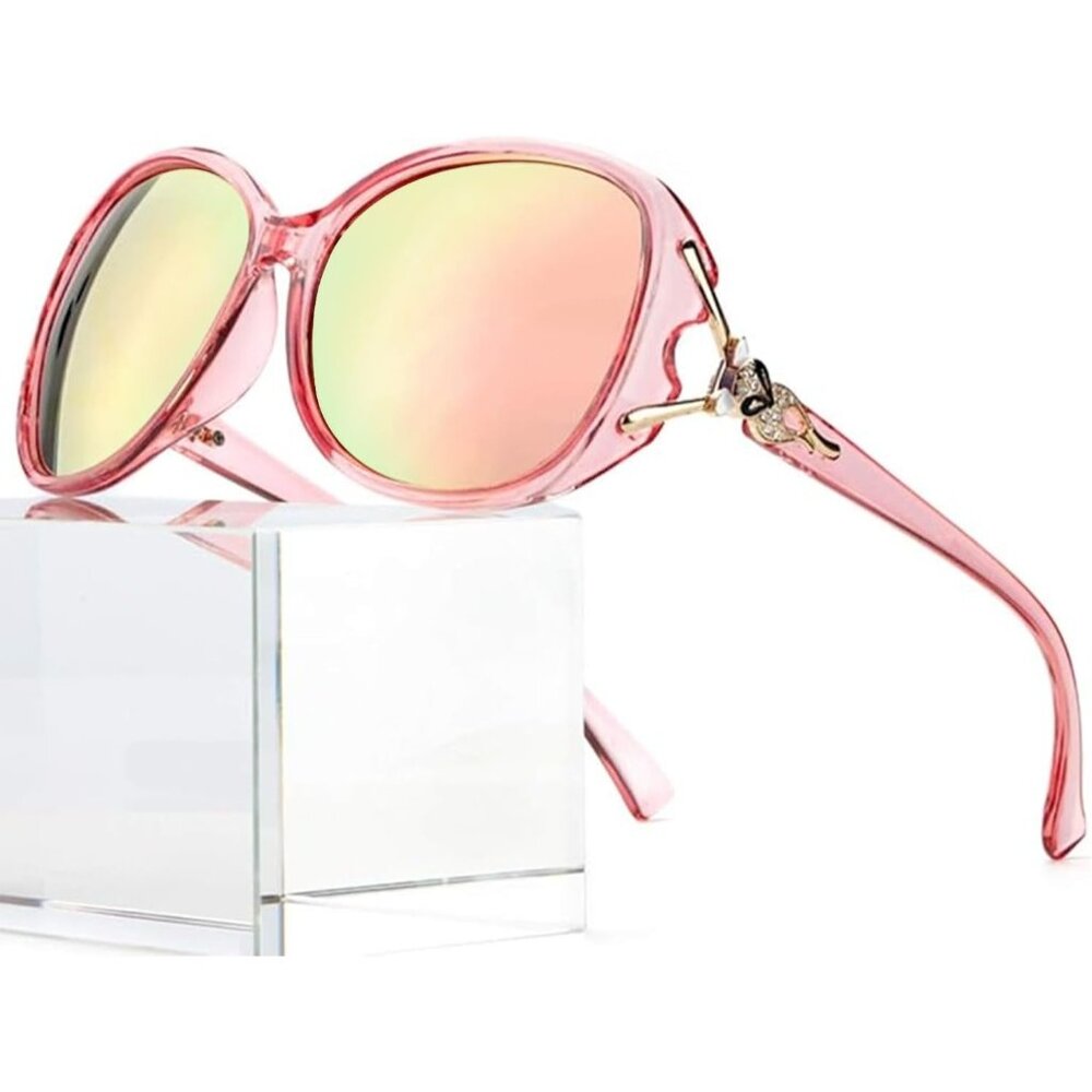 Women's Pink Trendy Frame Eyes Protection Shades Polarized Sunglasses Oversized